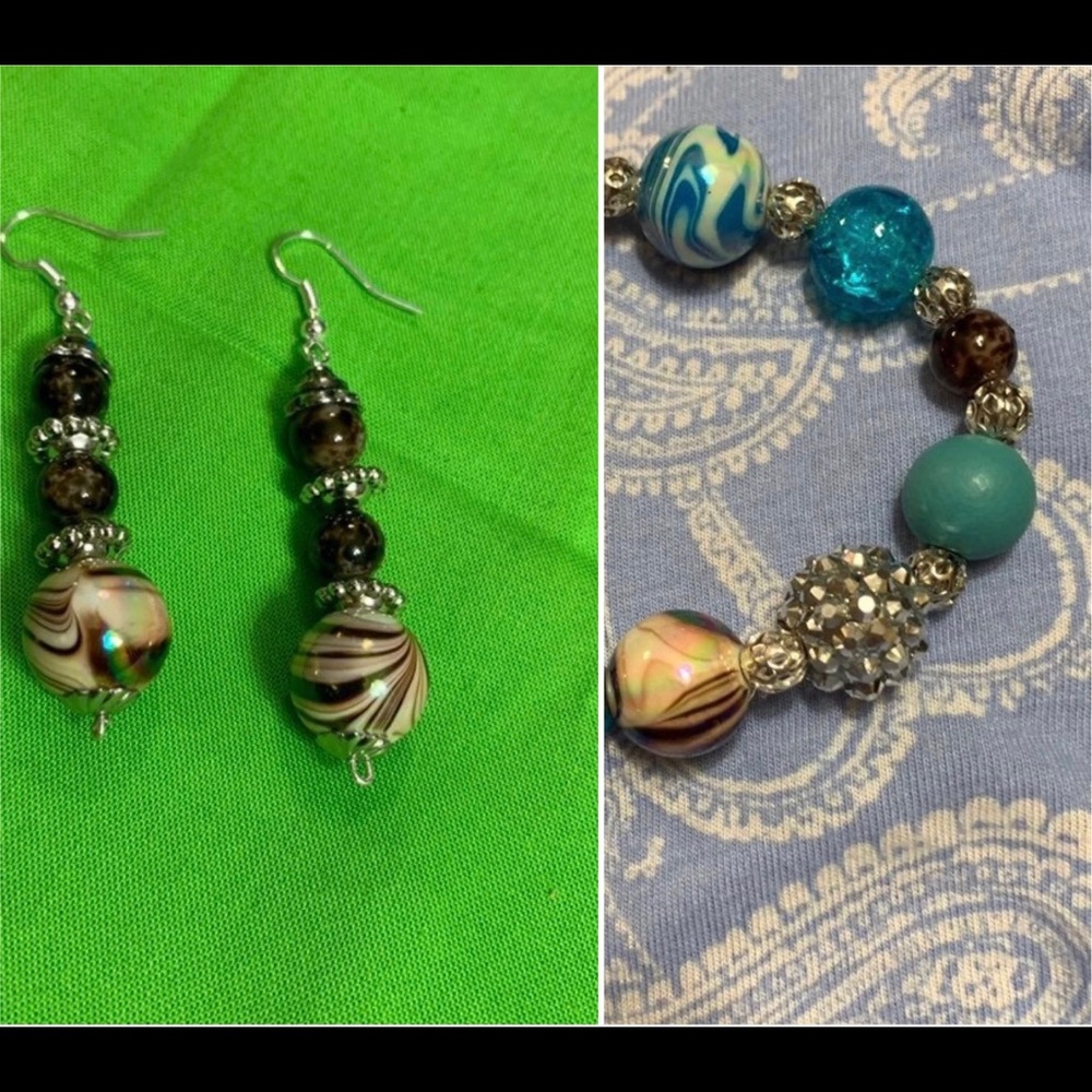 Handmade Earrings Glass Beads Bracelet